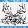 Animal Moose Horns with Flowers SVG
