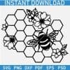 Floral Honey Comb with Bee SVG