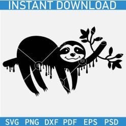 Sloth on a Dripping branch Silhouette SVG