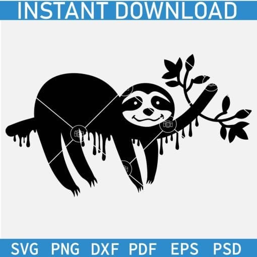 Sloth on a Dripping branch Silhouette SVG