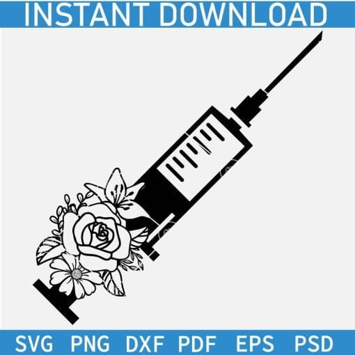Floral Syringe with Needle SVG