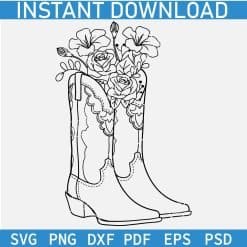Floral Cowboy Boots Outline SVG