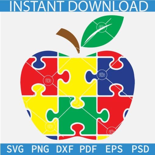 Autism Puzzle Inside Apple SVG, Apple Autism Puzzle Colored SVG, Apple Autism Awareness Puzzle SVG