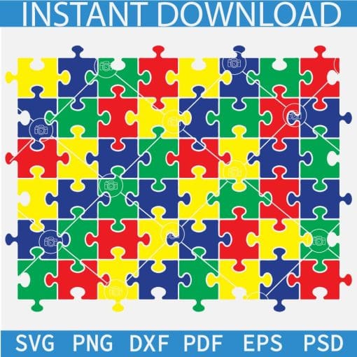 Autism Puzzle colored SVG, Autism Awareness Puzzle SVG, Autism Puzzle Checkerboard SVG