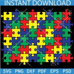 Autism Puzzle colored SVG, Autism Awareness Puzzle SVG, Autism Puzzle Checkerboard SVG