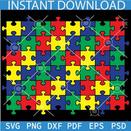 Autism Puzzle colored SVG, Autism Awareness Puzzle SVG, Autism Puzzle Checkerboard SVG