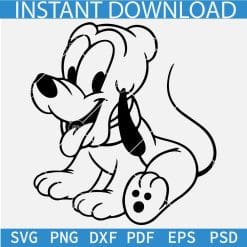 Baby Pluto Sitting Outline SVG, Cartoon Baby Pluto Sketch SVG, Sitting Baby Pluto Line Art SVG