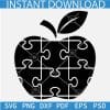 Black Apple Autism Awareness Puzzle SVG, Autism Puzzle Inside Apple SVG, Apple Autism Puzzle Black SVG