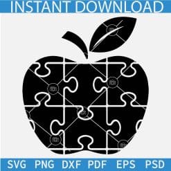Black Apple Autism Awareness Puzzle SVG, Autism Puzzle Inside Apple SVG, Apple Autism Puzzle Black SVG