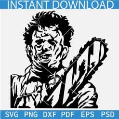Black Leatherface Silhouette SVG, Chainsaw Horror face SVG, Leatherface Chainsaw SVG