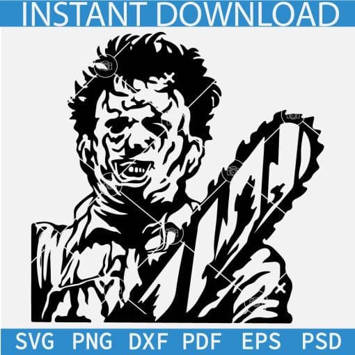 Black Leatherface Silhouette SVG, Chainsaw Horror face SVG, Leatherface Chainsaw SVG