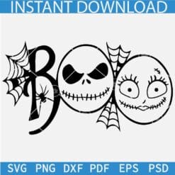 Boo Jack and Sally Head SVG, Halloween Jack and Sally Boo SVG, Boo Spider Web Jack and Sally SVG