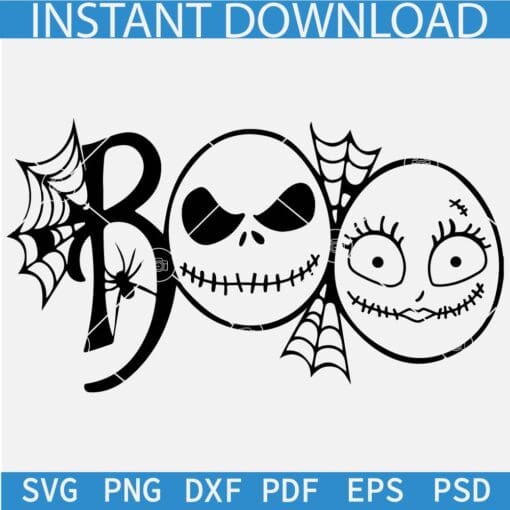 Boo Jack and Sally Head SVG, Halloween Jack and Sally Boo SVG, Boo Spider Web Jack and Sally SVG