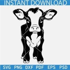 Black Cute Baby Cow Standing Svg