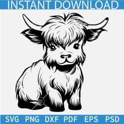 Cute Baby Highland Cow Stencil Svg