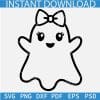 Cute Ghost outline SVG, Ghost Girl with Bow Sketch SVG, Boo Kawaii Ghost SVG