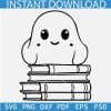 Cute Ghost Sitting on Books Outline Svg