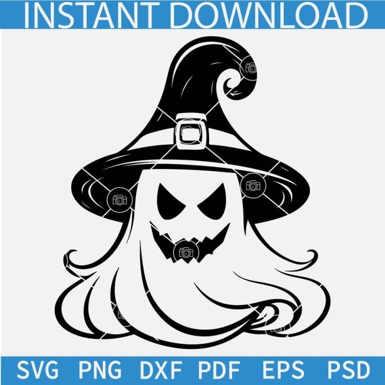 Cute Ghost with witch hat Svg, Halloween Ghost with Witch hat ...