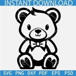 Cute Teddy Bear Sitting with Bow Tie Svg