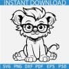 Black Baby Lion sitting with sunglasses SVG