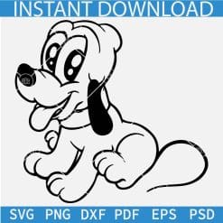 Cute baby Pluto Sitting SVG, Cartoon Baby Pluto Sketch SVG, Sitting Baby Pluto Line Art SVG