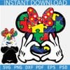 Disney Autism Awareness Puzzle SVG, Autism Puzzle Inside Minnie head and Love hands SVG, Autism Puzzle Inside Minnie Head SVG