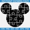 Disney Autism Puzzle Black SVG, Mickey Head Autism Awareness Puzzle SVG