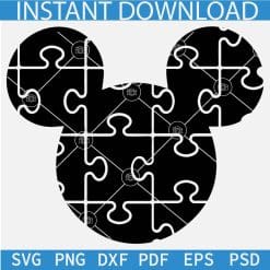 Disney Autism Puzzle Black SVG, Mickey Head Autism Awareness Puzzle SVG