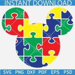 Disney Autism Puzzle Colored SVG, Autism Puzzle Inside Mickey Head SVG