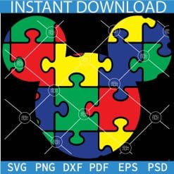 Disney Autism Puzzle Colored SVG, Autism Puzzle Inside Mickey Head SVG