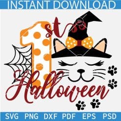 First Halloween Unicorn SVG, Unicorn with witch hat 1st Halloween SVG