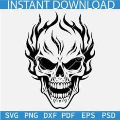 Happy Skull with flames SVG