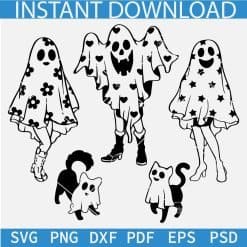 Halloween Ghost Girls and Ghost Pets SVG