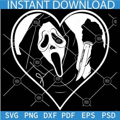 Ghost face Heart SVG, Screaming Ghost Face Inside Heart Symbol SVG
