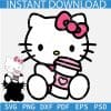 Hallo kitty with coffee cup SVG, Hallo kitty with travelling Mug SVG, Kitten with Cup SVG