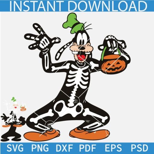 Halloween Disney Goofy Skeleton Layered SVG, Skeleton Goofy with Pumpkin SVG, Goofy Disney Halloween SVG DXF PNG EPS