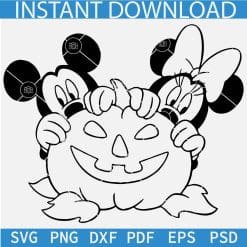 Halloween Mickey and Minnie in Pumpkin Sketch SVG, Peeking Minnie and Mickey Outline SVG