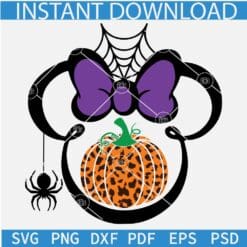 Halloween Minnie spider and pumpkin svg, Leopard Prints Pumpkin SVG, Minnie with spider Web SVG