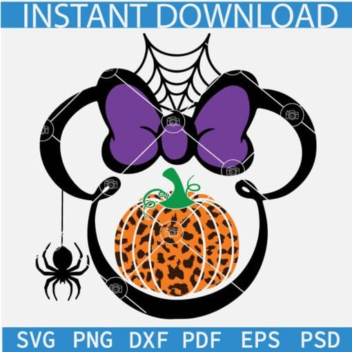 Halloween Minnie spider and pumpkin svg, Leopard Prints Pumpkin SVG, Minnie with spider Web SVG