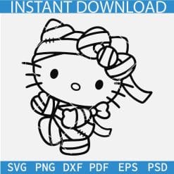 Halloween Mummy Kitty with Pumpkin Sketch SVG, Halloween Kitten Holding Pumpkin with Bats Outline SVG