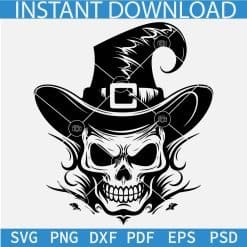 Happy Halloween Skull with Witch Hat Svg