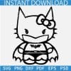 Hello Kitty Bat Man SVG, Bat Man Kitten Coloring Page SVG, Batman Hello Kitty Line Art SVG