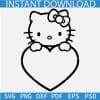 Hello Kitty heart Symbol SVG, Kitten on Heart Symbol SVG, Valentine Kitty Sketch SVG
