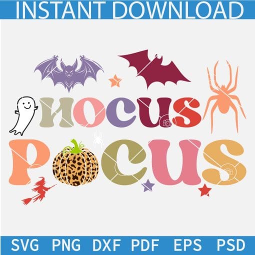 Hocus Pocus bats and Spider SVG, Witch riding broom hocus pocus SVG