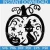 Horror Pumpkin with witch cat SVG, Cat with witch hat pumpkin SVG, Halloween Cat and Pumpkin SVG
