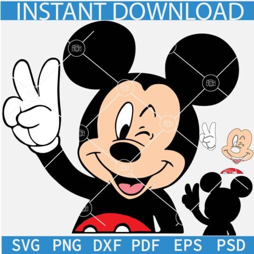 Mickey Mouse winking Peace sign SVG, Winking Mickey Peace Sign SVG, Disney Winking Peace ASL SVG
