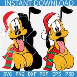 Pluto Dog with Santa Hat SVG, Layered Santa Pluto Dog SVG, Christmas Pluto Dog SVG