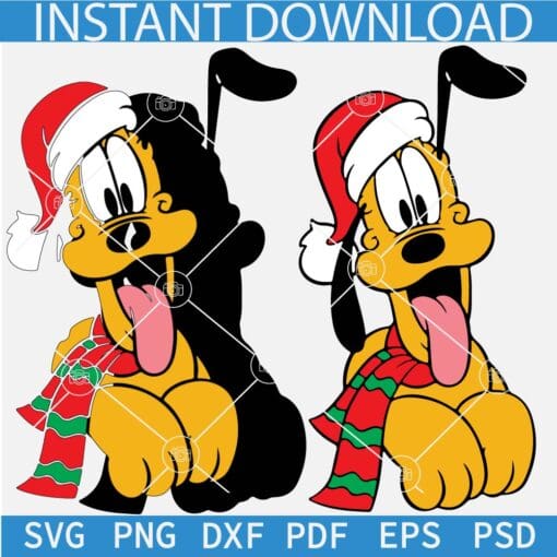 Pluto Dog with Santa Hat SVG, Layered Santa Pluto Dog SVG, Christmas Pluto Dog SVG