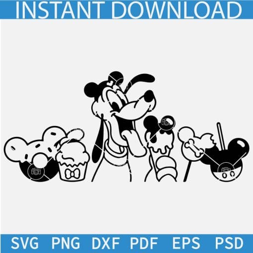 Pluto Snacks SVG, Disneyland Snacks svg, Pluto Dog Snacks outline silhouette SVG
