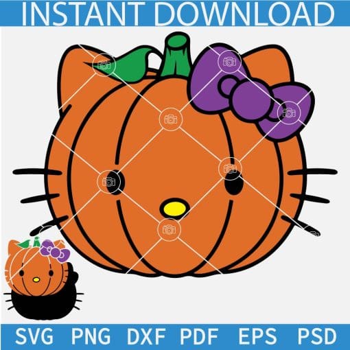 Pumpkin Kitten with Bow SVG, Kitten Pumpkin with Bow SVG, Cat in Halloween pumpkin Layered SVG